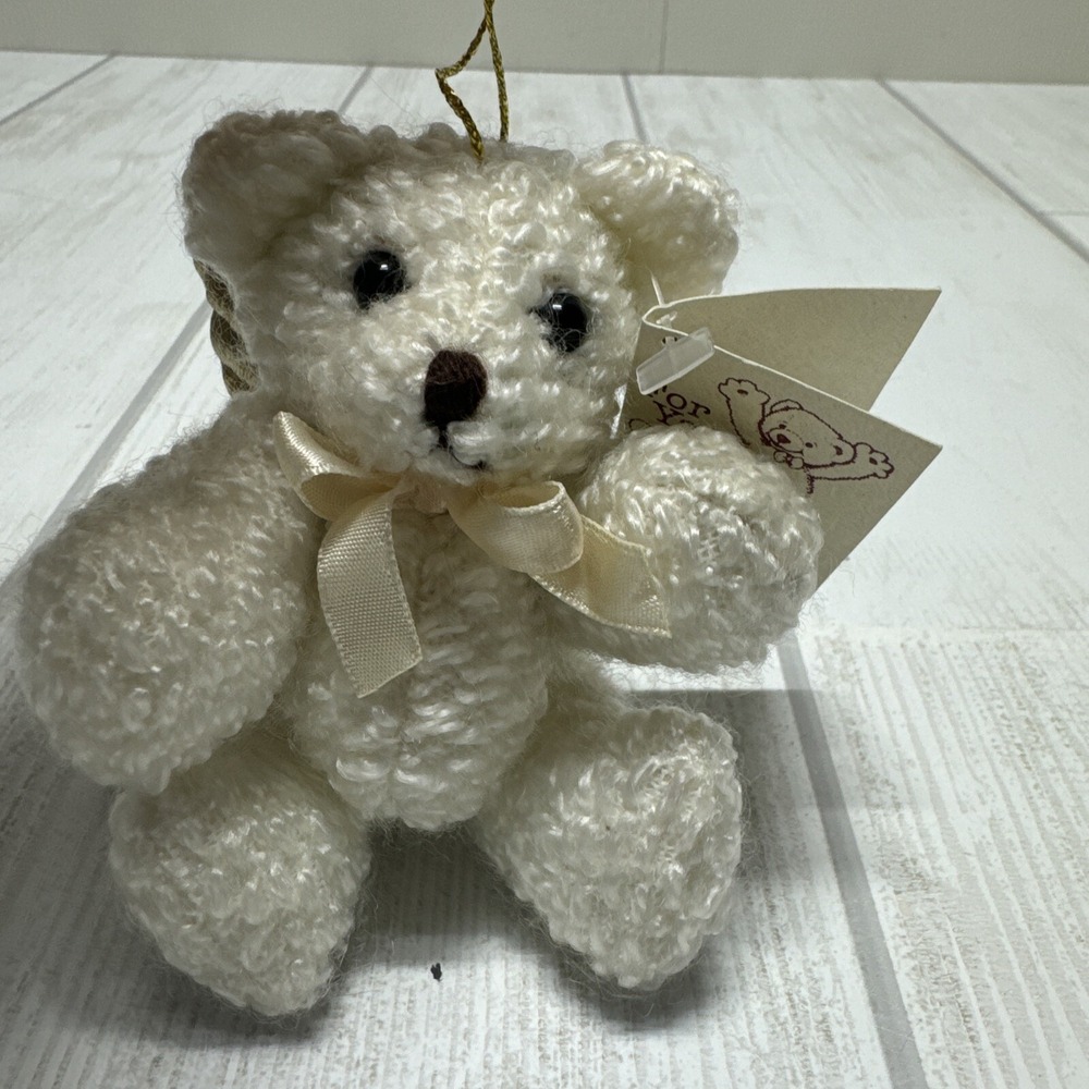 1994 Mary Meyer Button Bear Angel Plush Ornament 4" moveable arms legs With tags